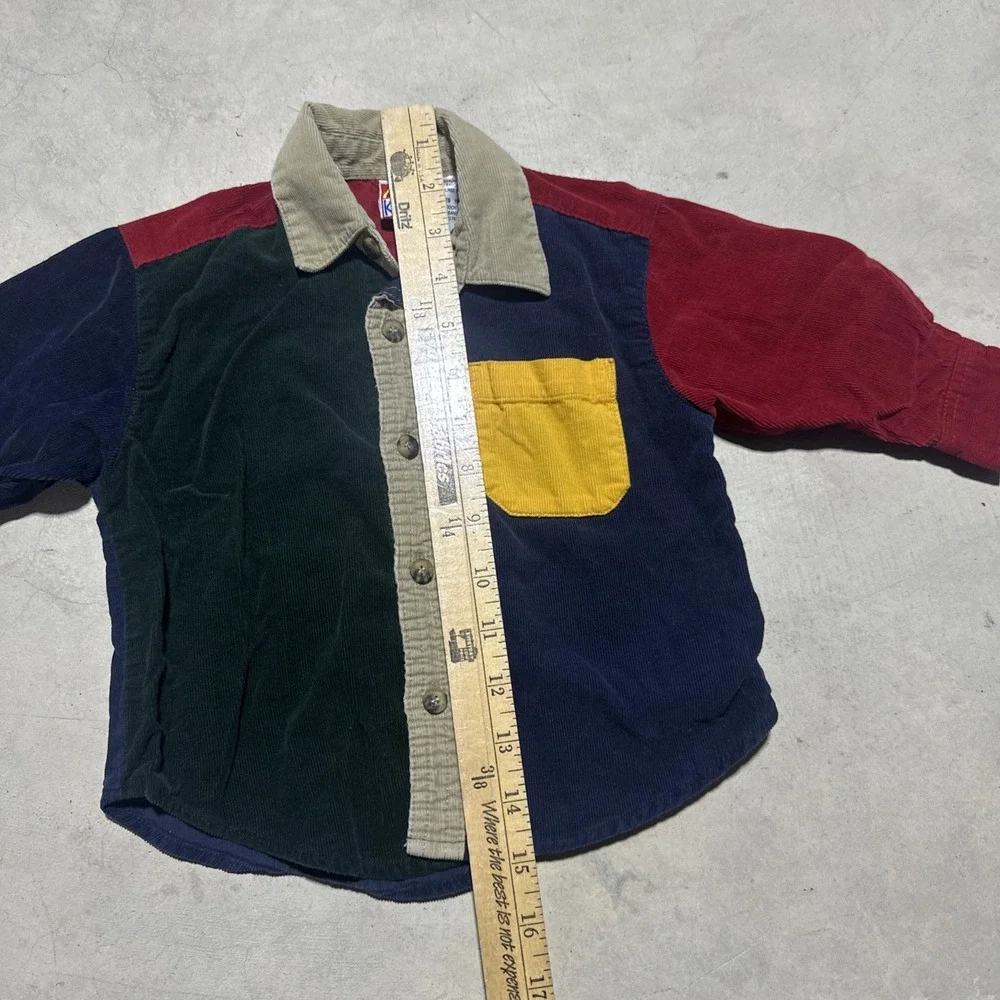 Vintage 90's McKids Baby's 18M Button Up Shirt Red/Green/Yellow Boys Casual